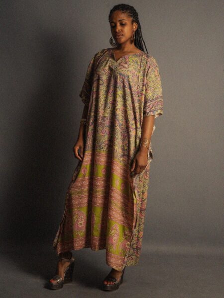 Caftano Lungo verde e rosa