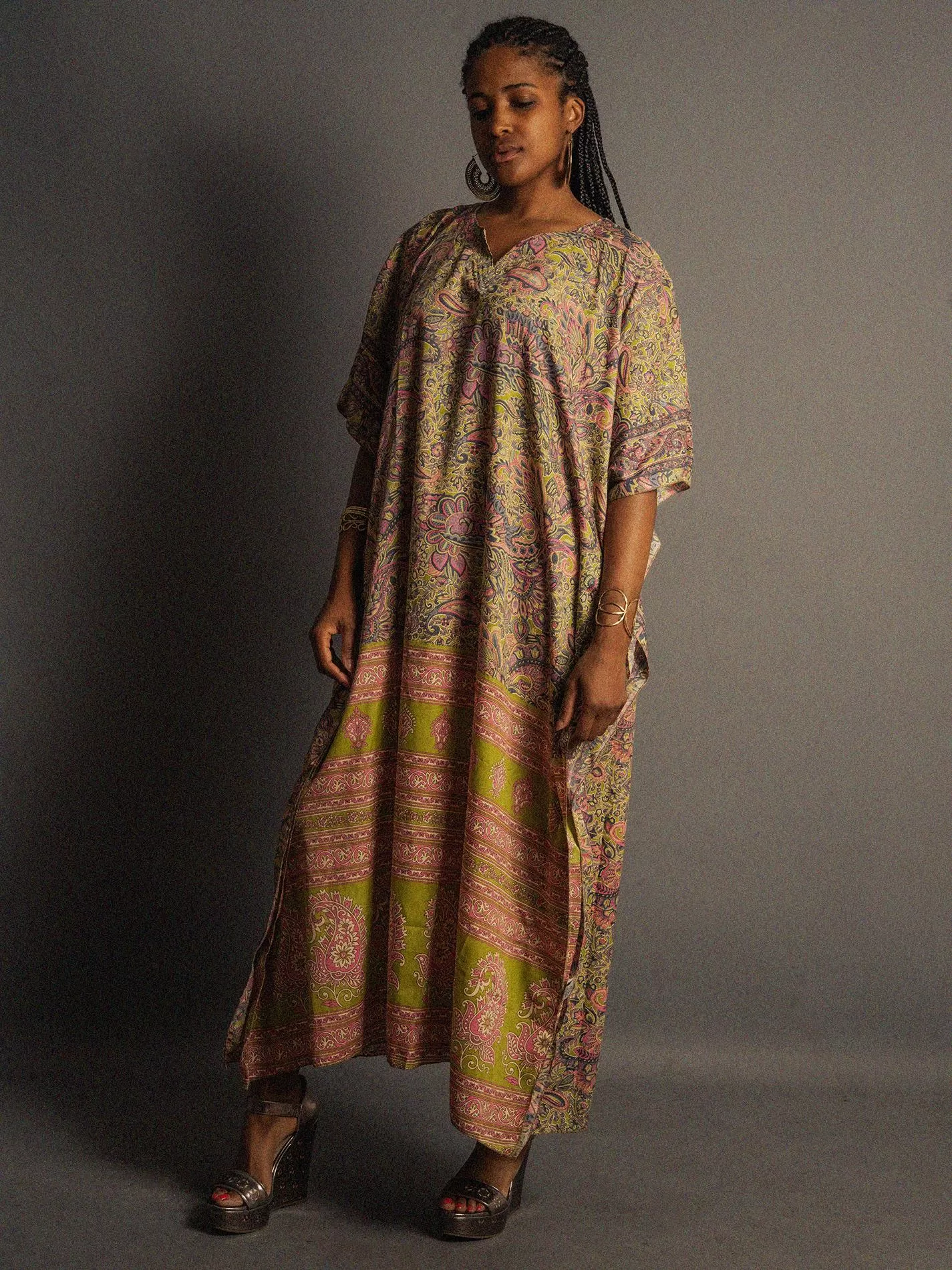 Caftano Lungo verde e rosa