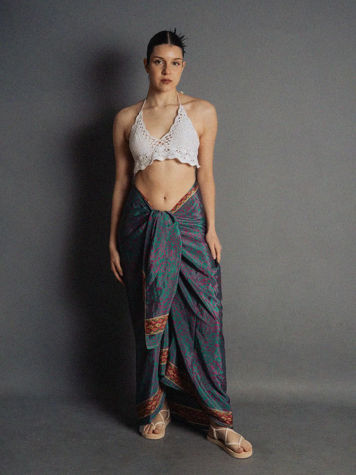 Pareo viola e verde - Sari Vintage