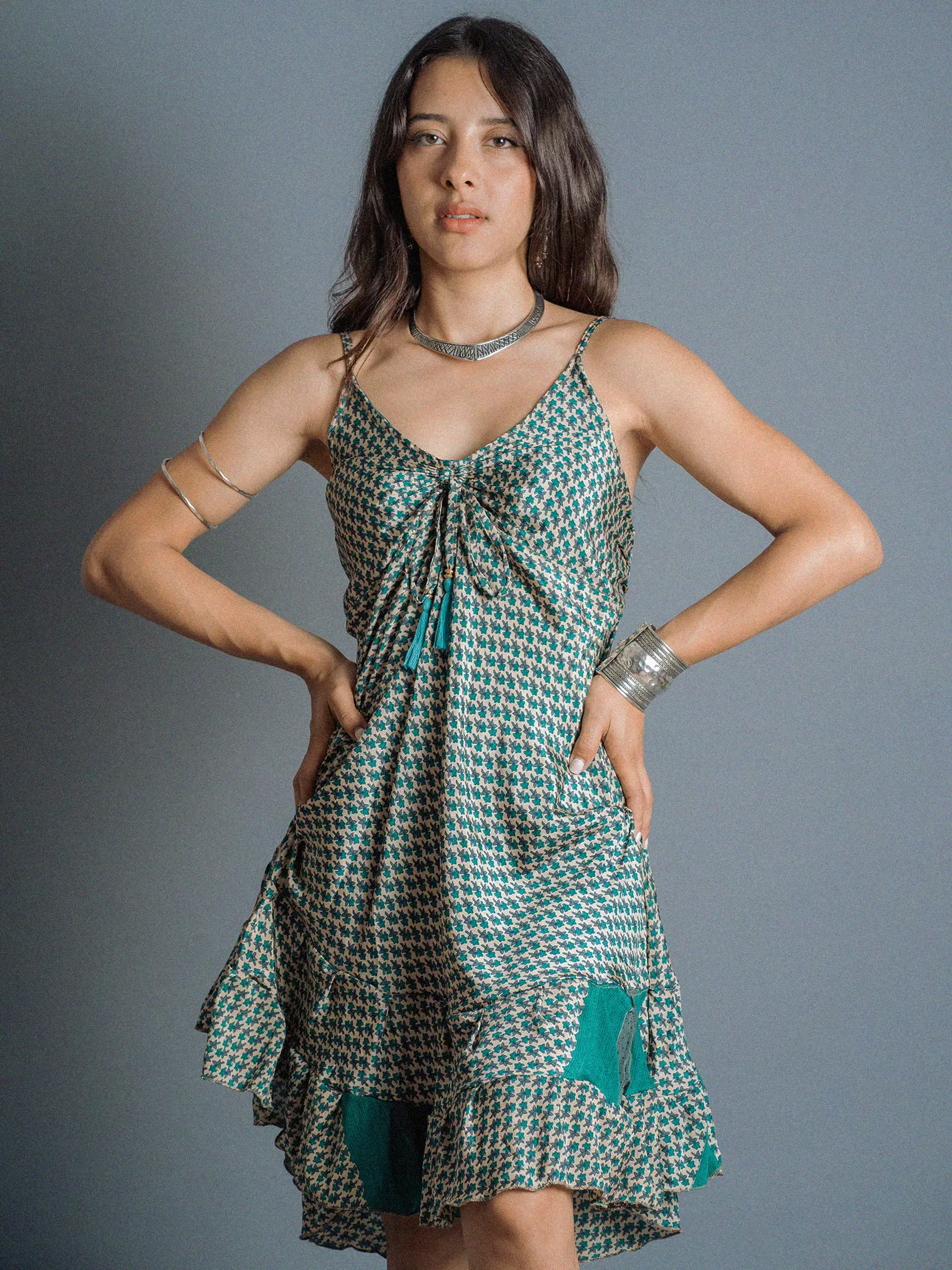 Abitino con spalline fiorellini verdi - Patna