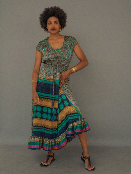 Abito lungo a girocollo verde - Agra