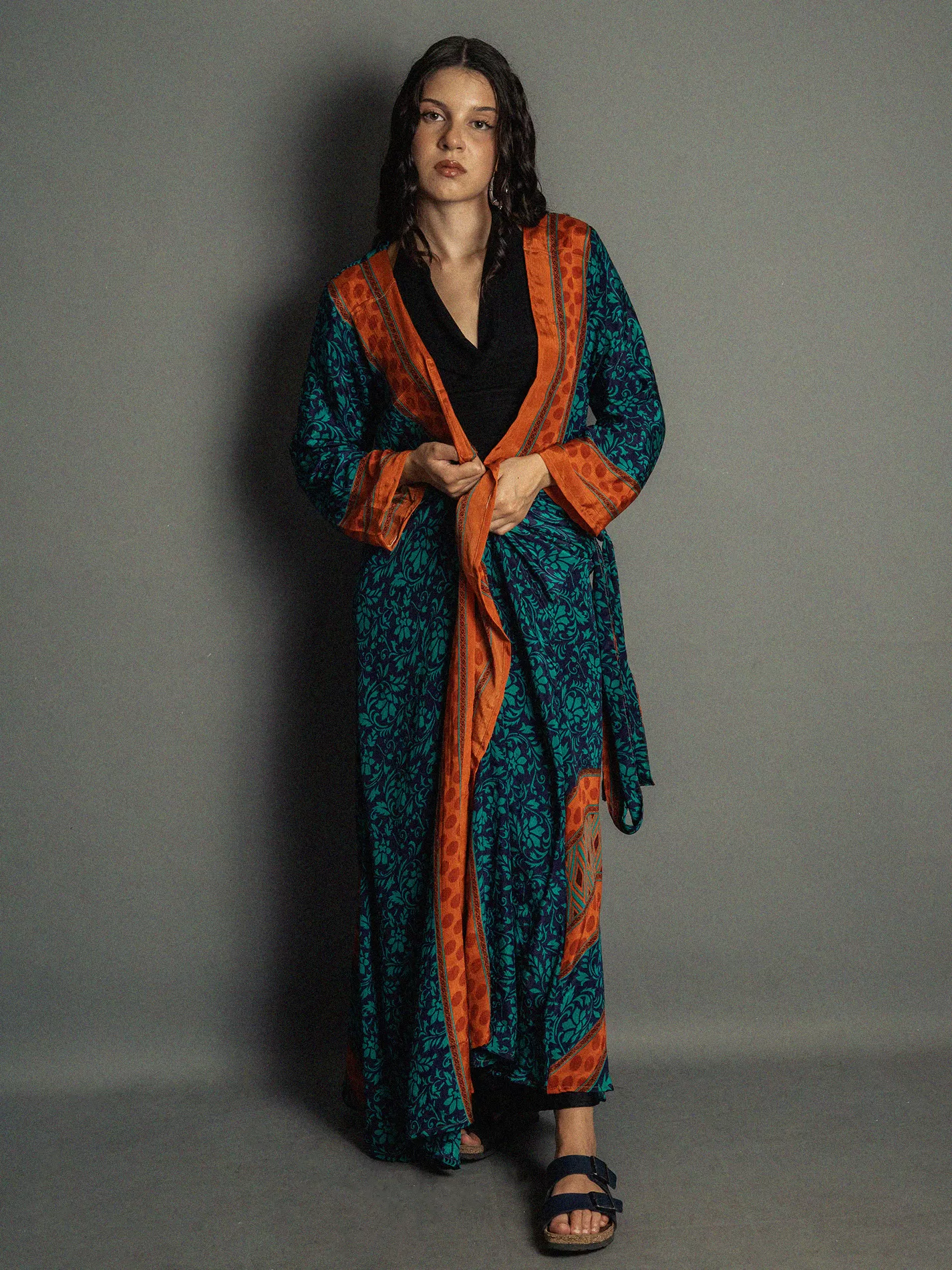 Kimono aperto blu e arancione - Gujarat