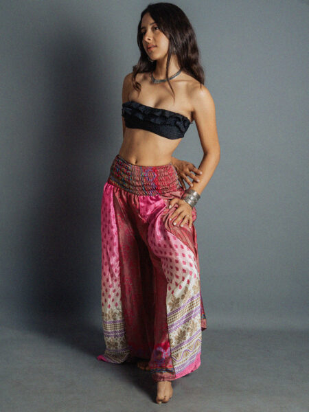 Pantalone etnico a palazzo doppia fantasia rosa – Loto