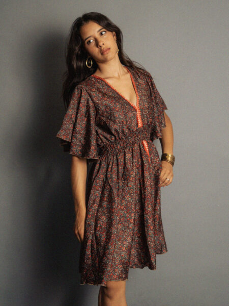 Abitino con maniche corte grigio con fiori - Haryana