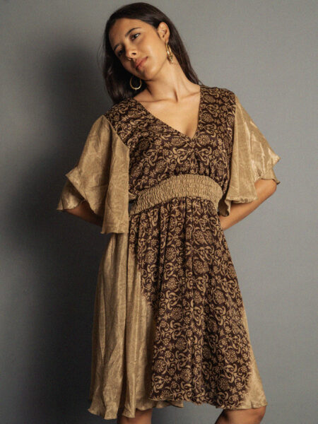 Abitino con maniche corte ocra e marrone - Haryana