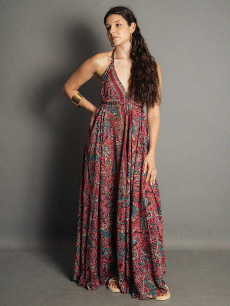 Abito etnico lungo rosso ciliegia – Delhi