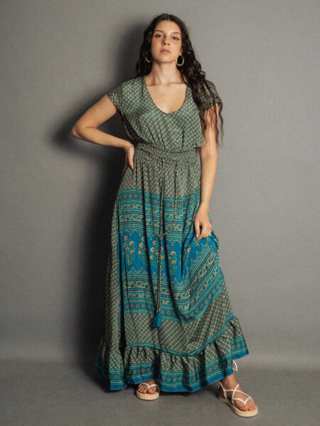 Abito lungo a girocollo azzurro - Agra