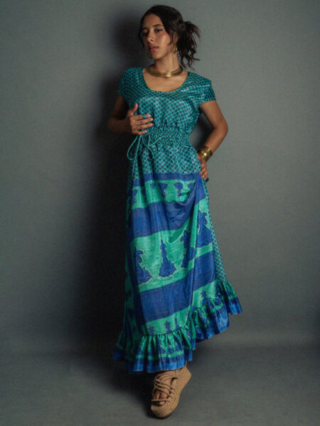 Abito lungo a girocollo azzurro - Agra