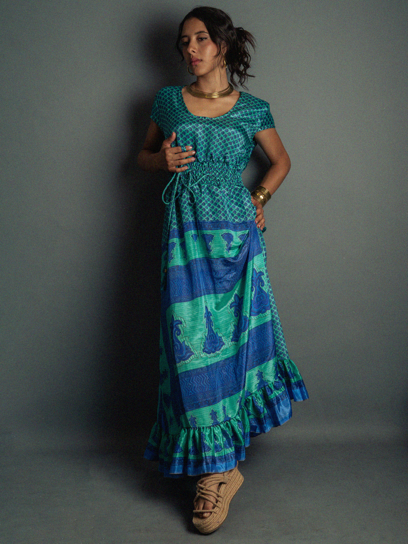 Abito lungo a girocollo azzurro - Agra