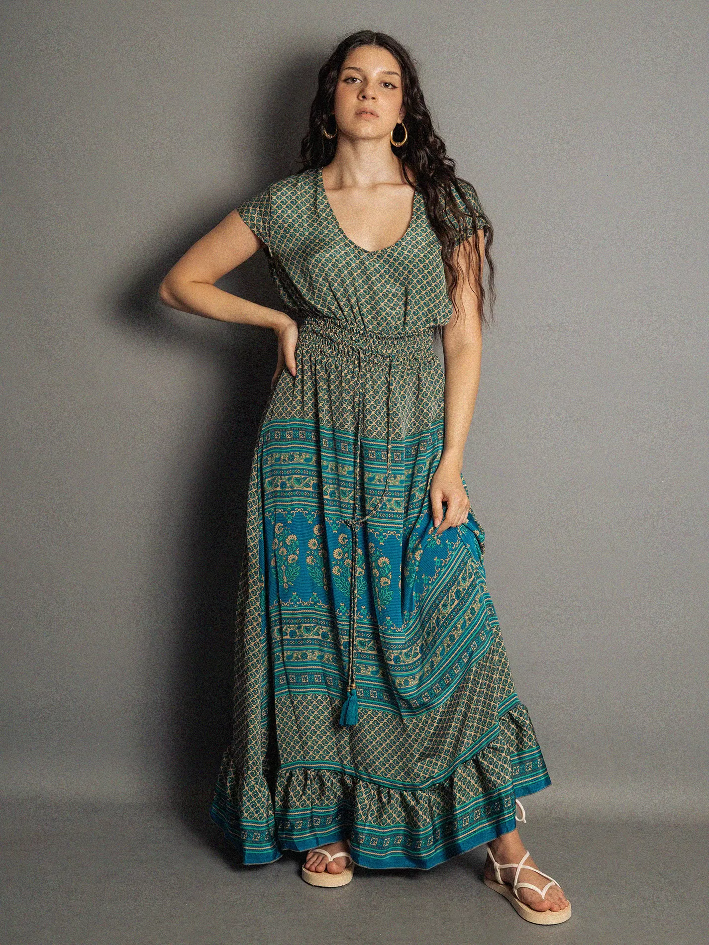 Abito lungo a girocollo azzurro - Agra