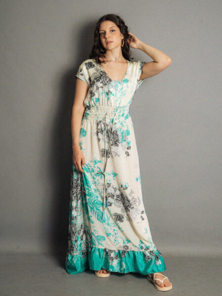 Abito lungo a girocollo bianco - Agra