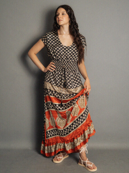 Abito lungo a girocollo nero - Agra