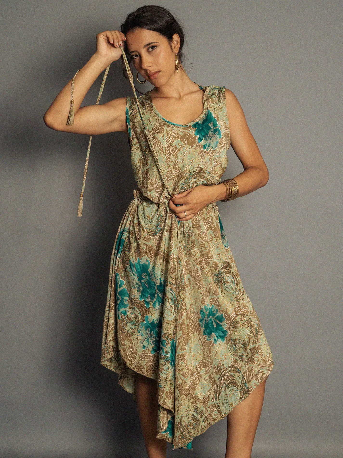 Abito tre quarti fiori blu - Ladakh