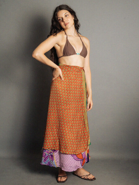 Gonna etnica lunga a portafoglio arancione – India