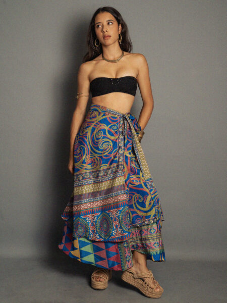 Gonna etnica lunga a portafoglio blu – India