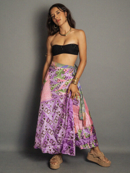 Gonna etnica lunga a portafoglio lilla e verde – India (2)
