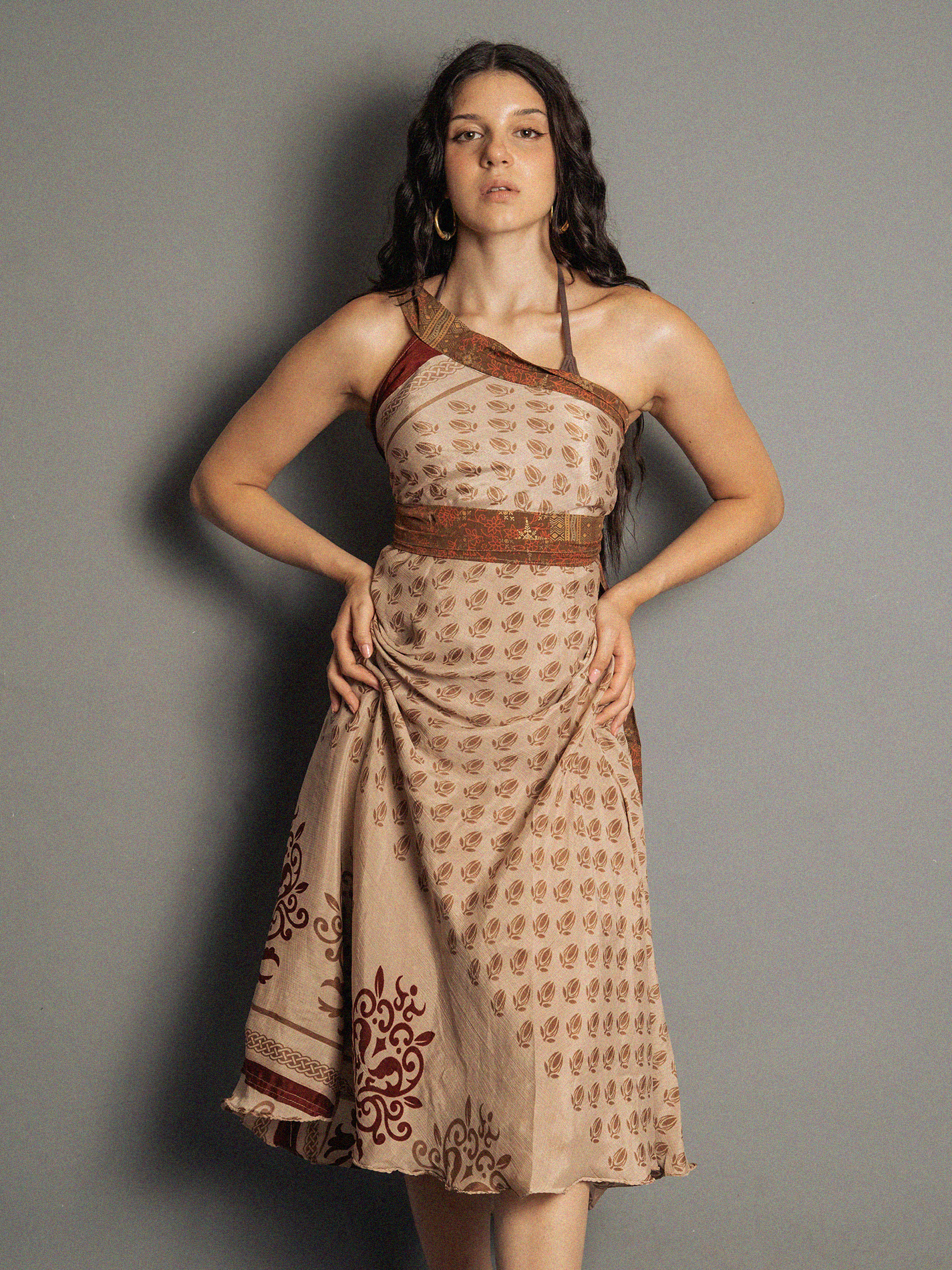 Gonna etnica lunga a portafoglio marrone – India