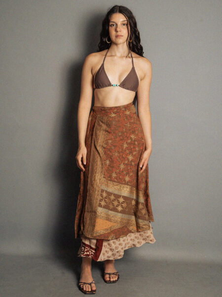 Gonna etnica lunga a portafoglio marrone – India