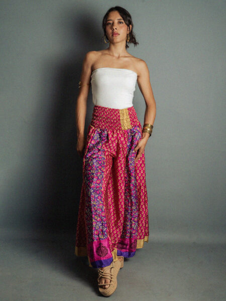 Pantalone etnico a palazzo doppia fantasia fucsia – Loto