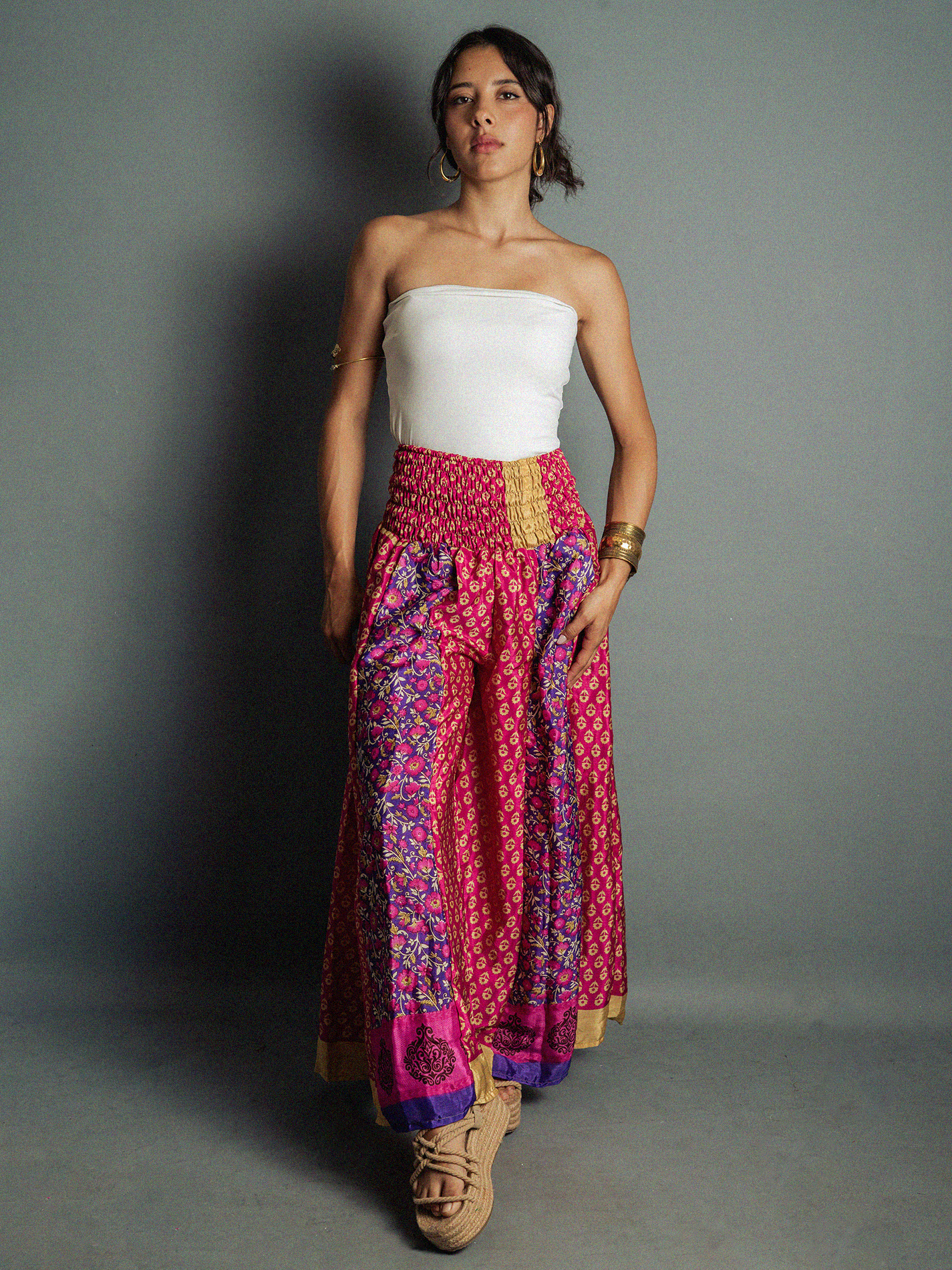 Pantalone etnico a palazzo doppia fantasia fucsia – Loto
