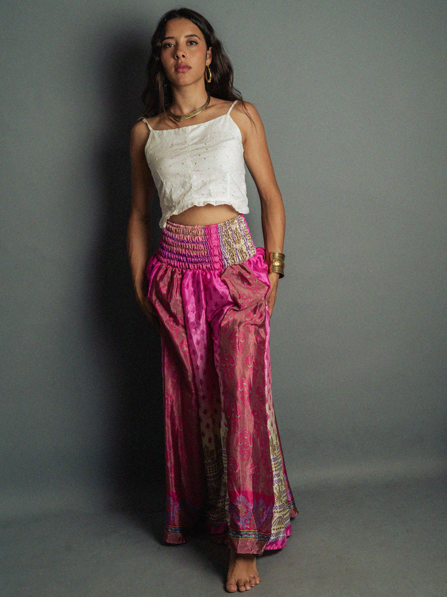 Pantalone etnico a palazzo doppia fantasia fucsia – Loto