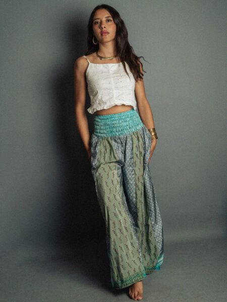 Pantalone etnico a palazzo doppia fantasia grigio – Loto