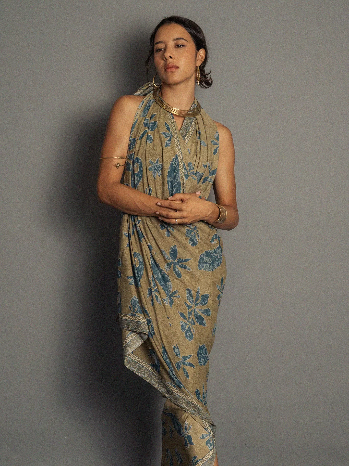 Pareo fiori blu - Sari Vintage