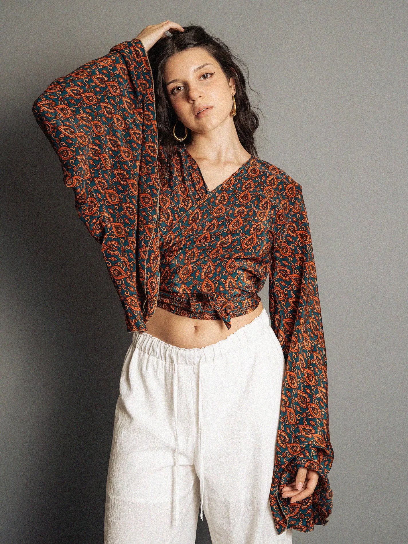 Wrap Top Manica larga blu – Gandhi