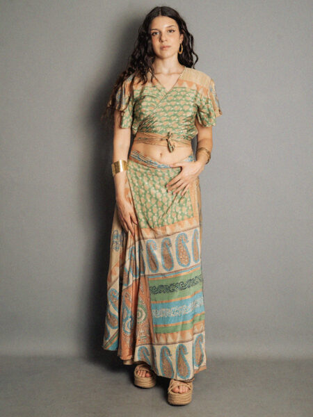 Wrap top e Gonna a Portafoglio verde - Manali