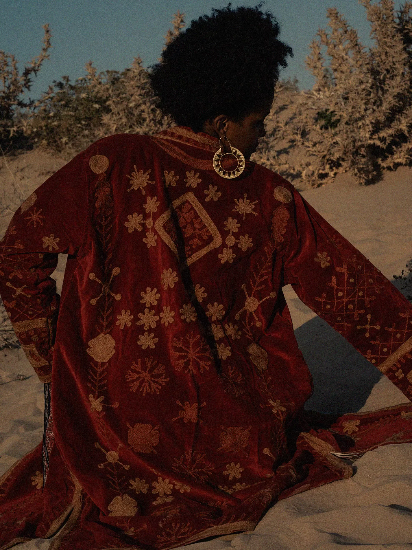 Cappotto SUZANI in Velluto con ricamo fatto a mano - Rosso