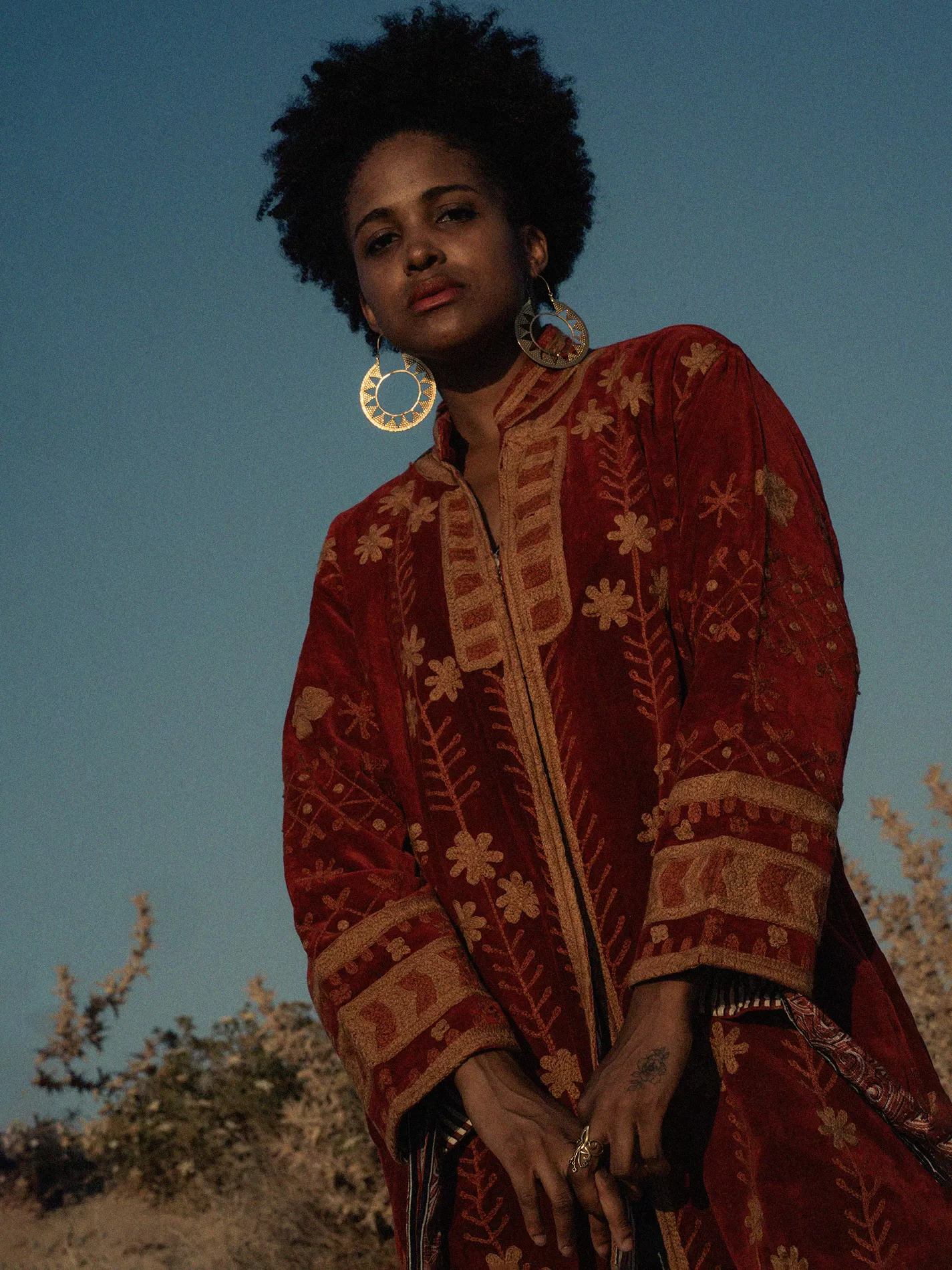 Cappotto SUZANI in Velluto con ricamo fatto a mano - Rosso