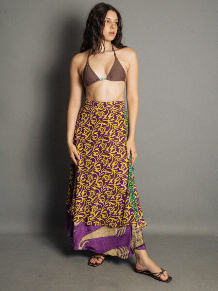 Gonna etnica lunga a portafoglio giallo e viola – India