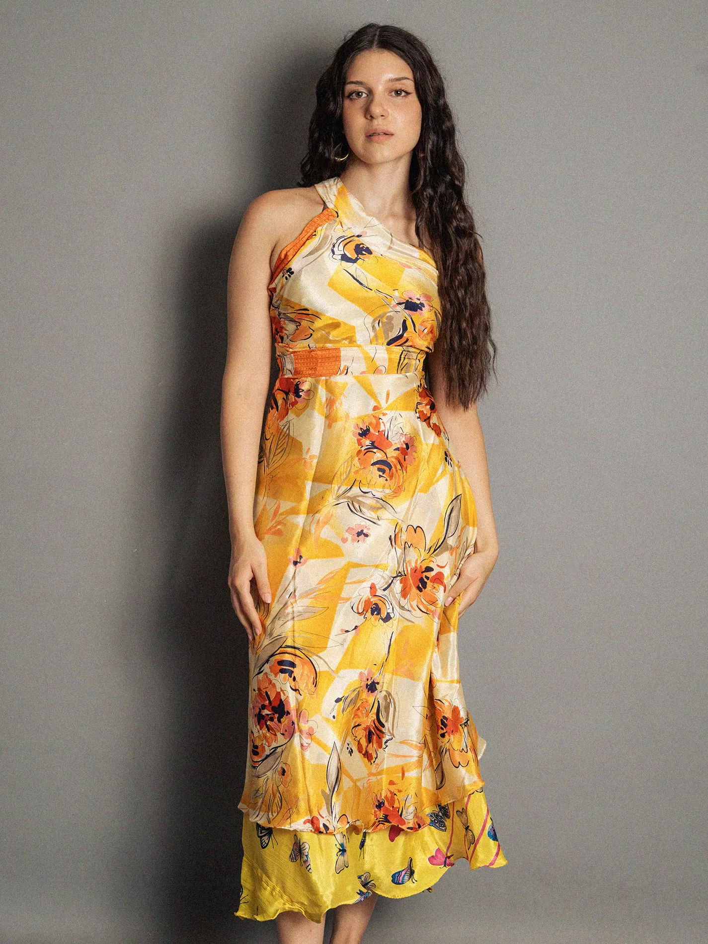 Gonna etnica lunga a portafoglio giallo – India