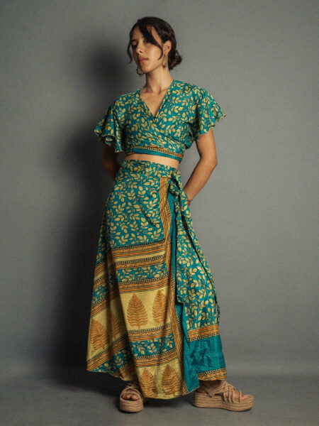 Wrap top e Gonna a Portafoglio azzurro - Manali