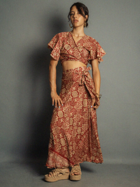 Wrap top e Gonna a Portafoglio rosso mattone - Manali