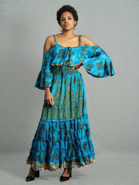 Abito lungo con bretelle azzurro - Nagpur