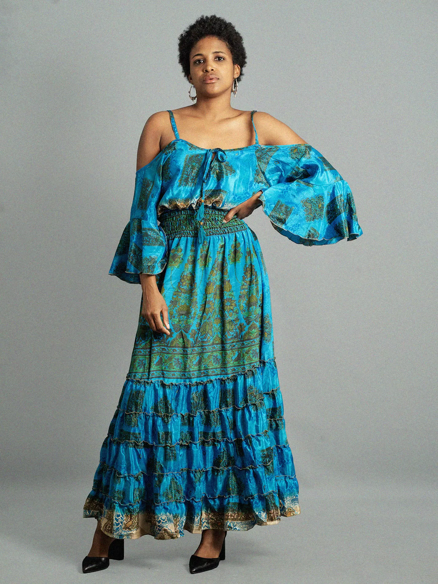 Abito lungo con bretelle azzurro - Nagpur