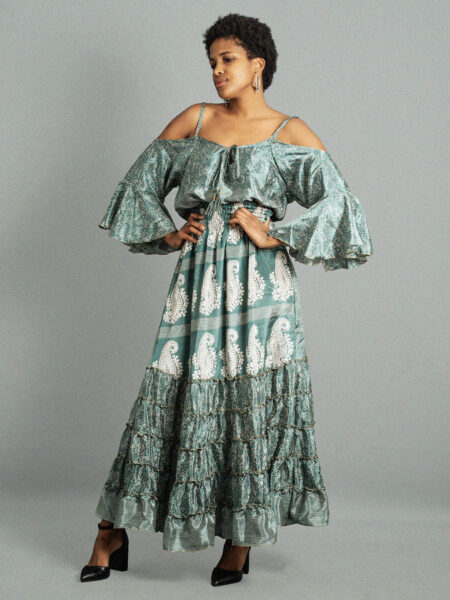 Abito lungo con bretelle verde e bianco - Nagpur