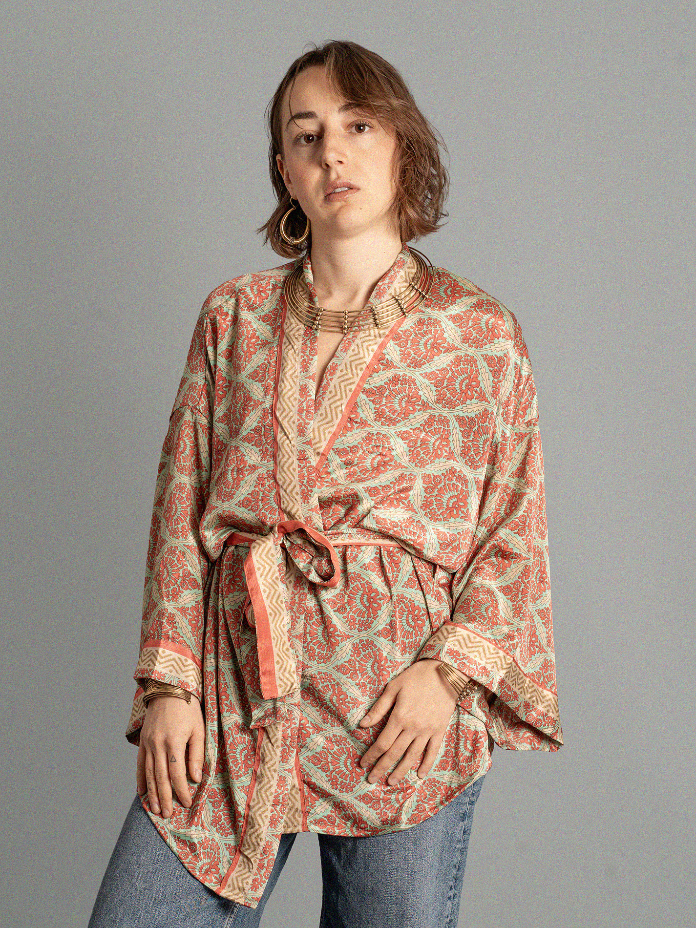 Kimono corto disegni rossi - Kerala