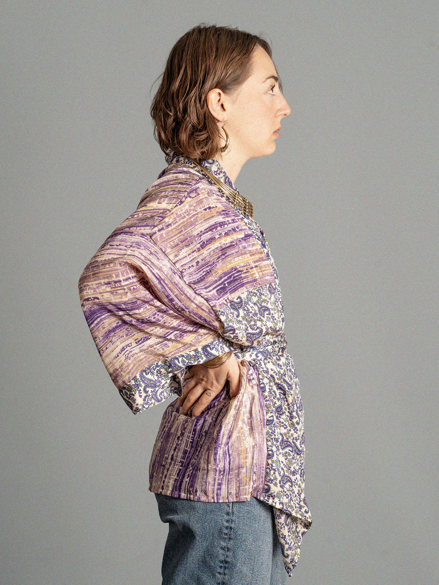 Kimono corto linee viola - Kerala