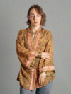 Kimono corto ocra con fondo rosso - Kerala