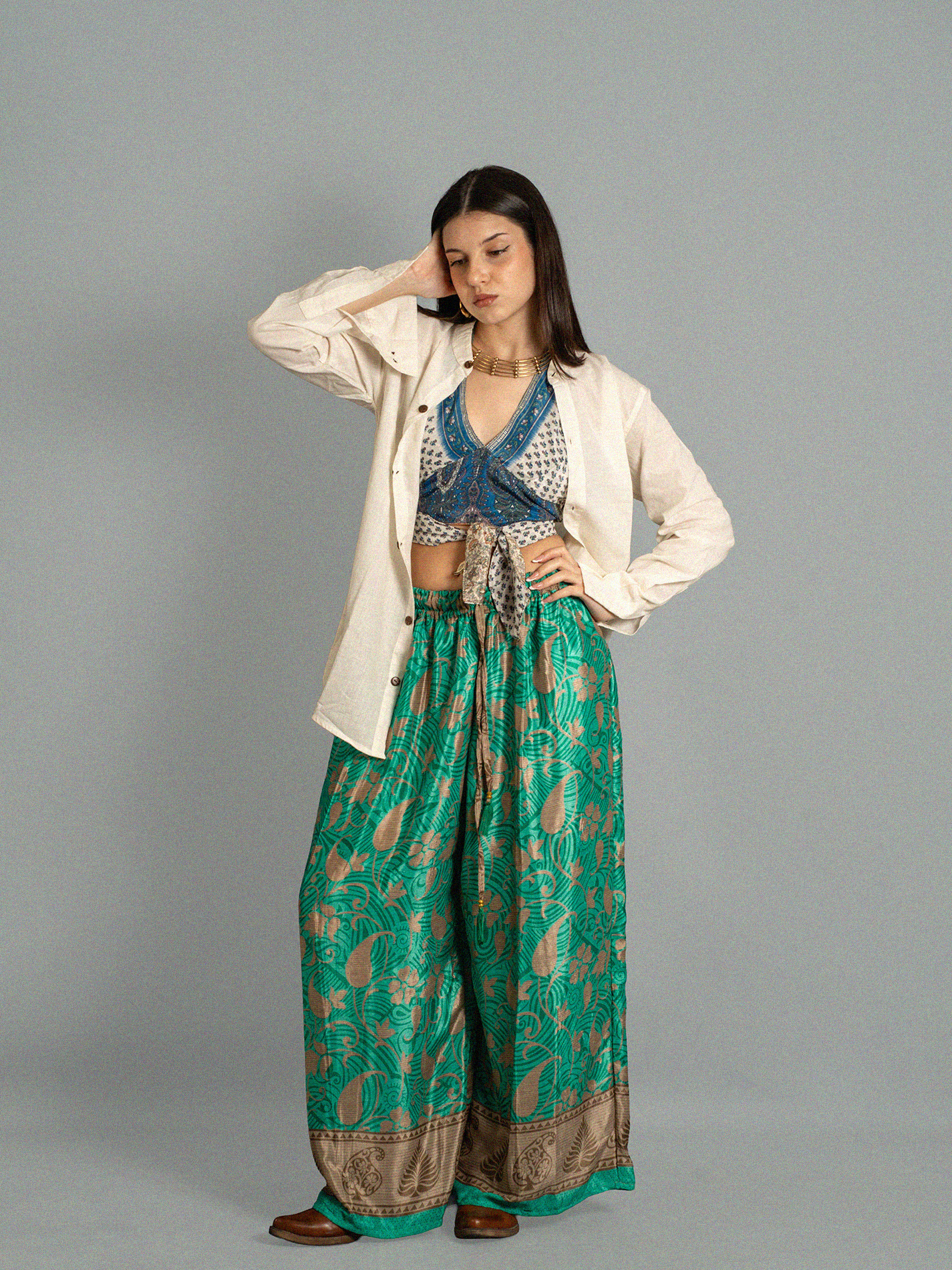 Pantalone LXL verde dettagli oro - Gurgaon