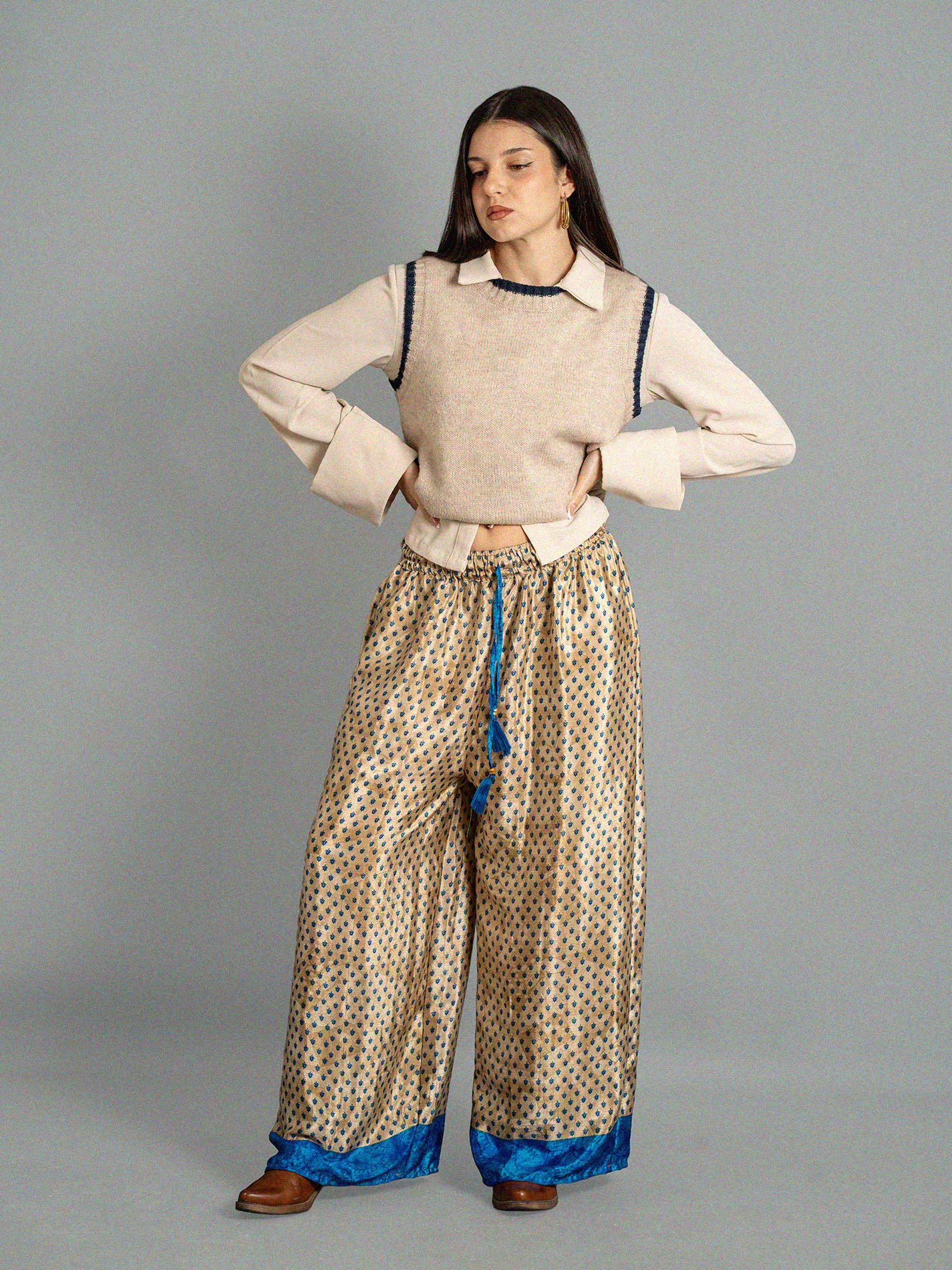 Pantalone SM ocra dettagli blu - Gurgaon